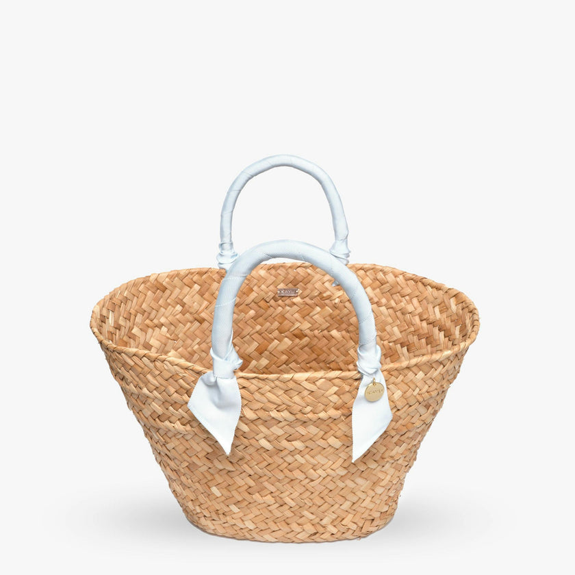 Rosie Woven Straw Ribbon-Handle Tote