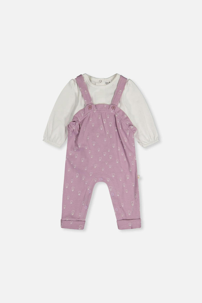 Organic Cotton Onesie And Overall Set Purple Floral Print