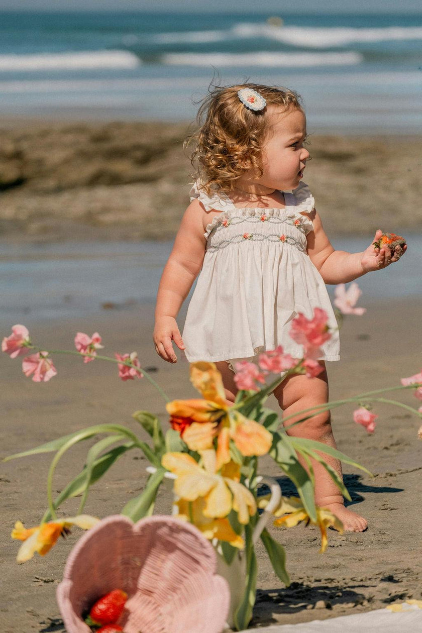 Embroidered Flutter Set in Ivory