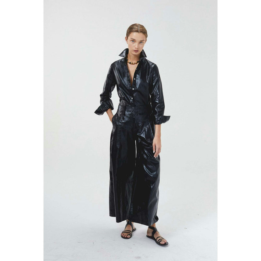 Culotte Metallic Linen Pants - Black
