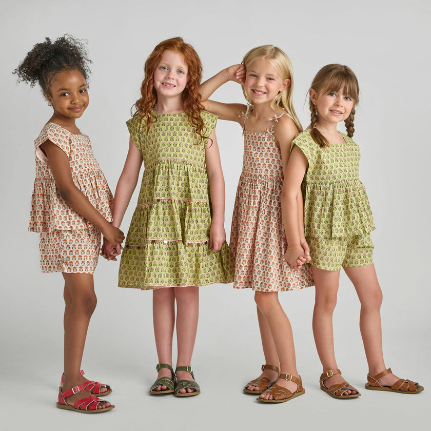 Girls Jules Short - Pink Prairie Block Print