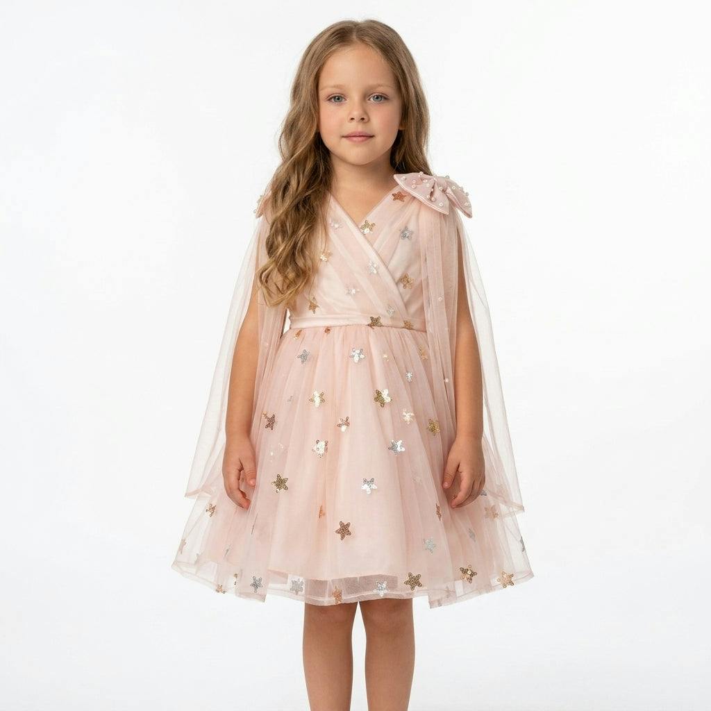 Twinkle Star Blush Pink Sequin Birthday Dress for Girls