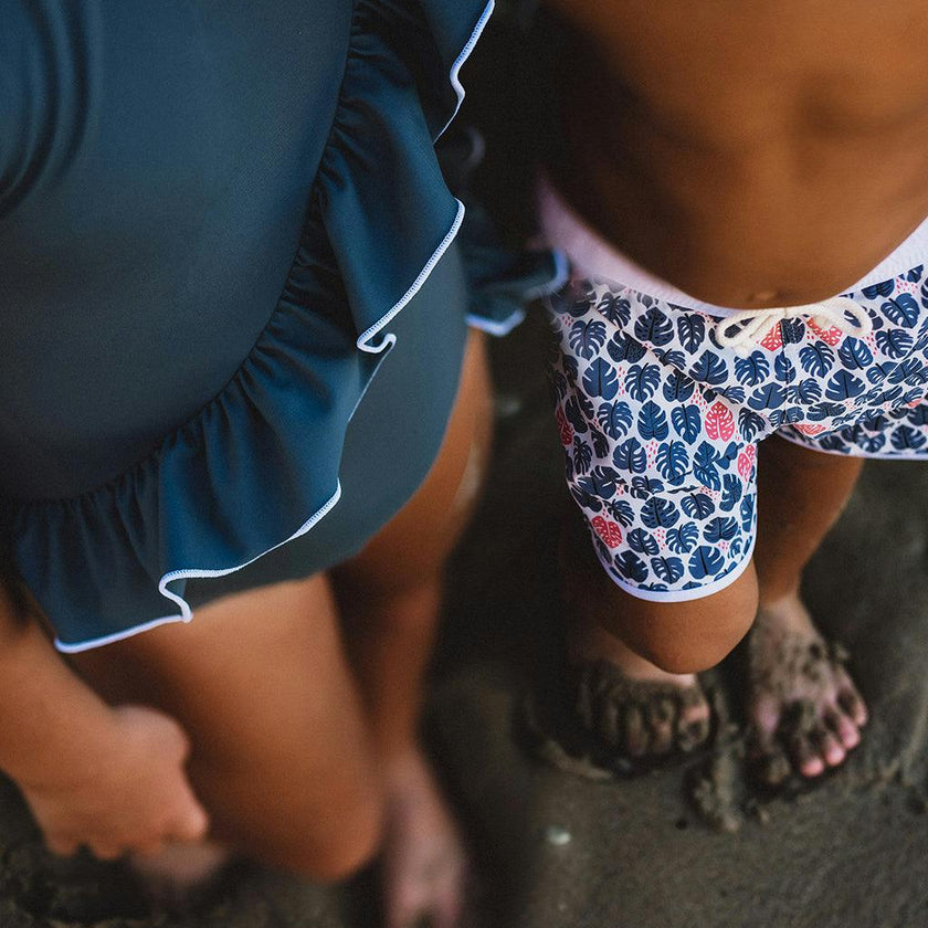 Swimshort Tommaso - Tropical Leaves Pebbles Print