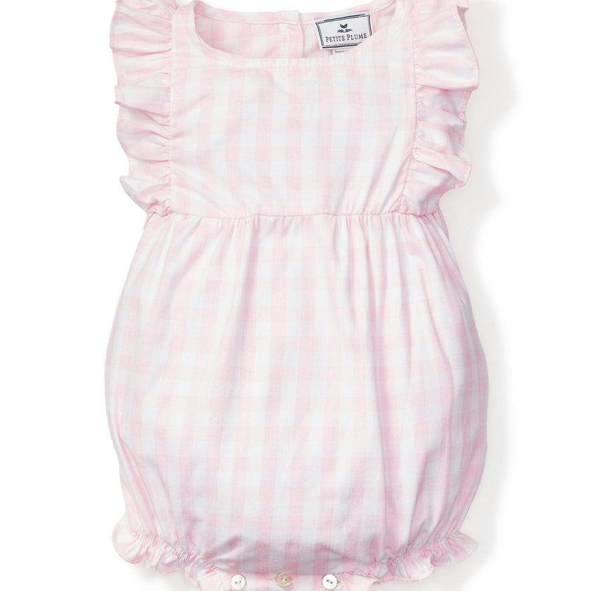 Baby's Twill Ruffled Romper in Pink Gingham