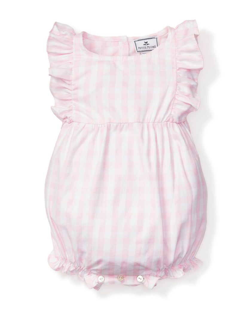 Baby's Twill Ruffled Romper in Pink Gingham