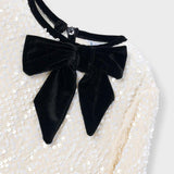 Ivory Sequin Velvet Bow Dress