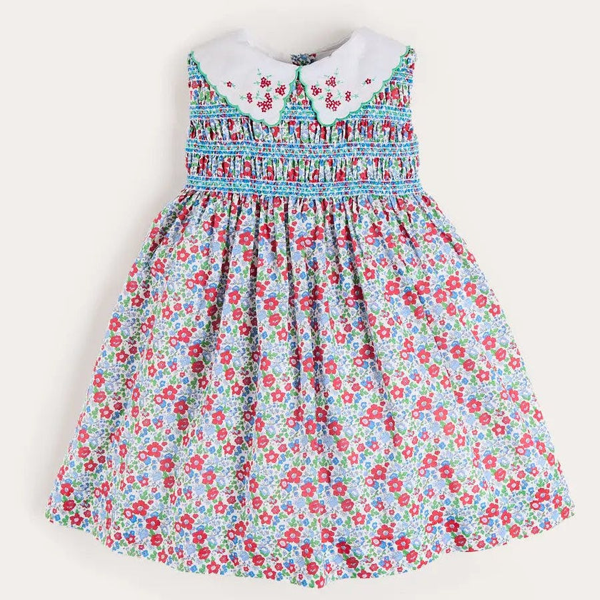 Emilia Floral Embroidered Collar Sleeveless Dress in Red (12mths- 10yrs)