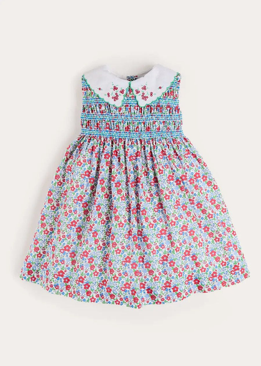 Emilia Floral Embroidered Collar Sleeveless Dress in Red (12mths- 10yrs)