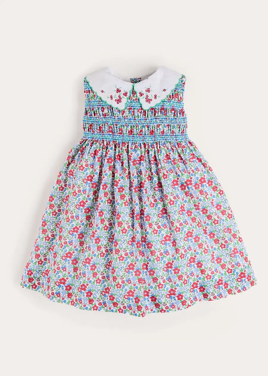 Emilia Floral Embroidered Collar Sleeveless Dress in Red (12mths- 10yrs)