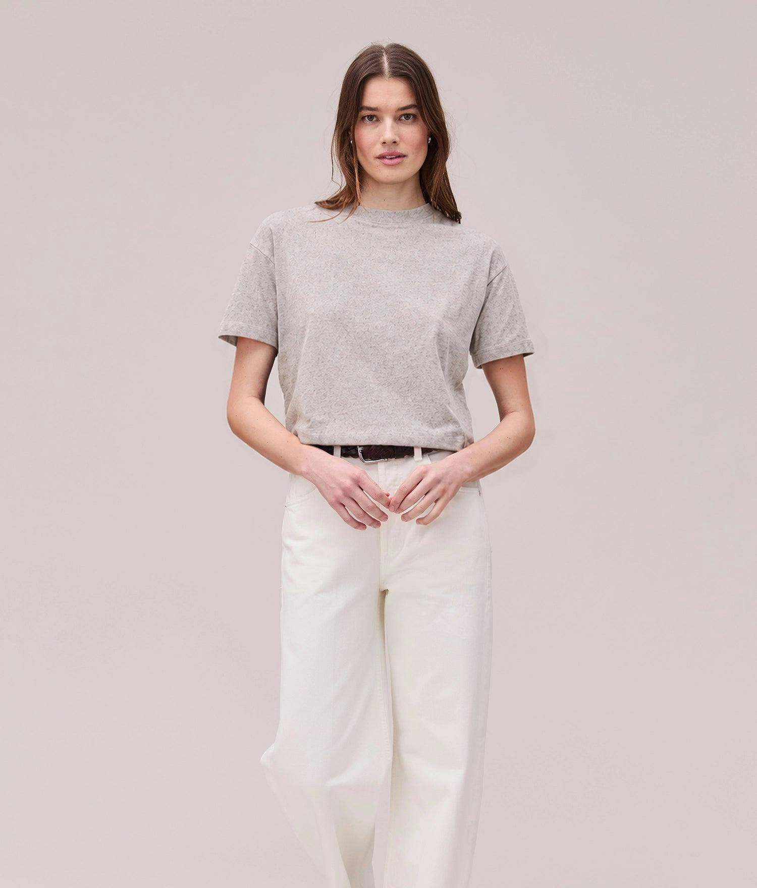 Womens Vintage Jersey Oversized Crop - Recycled Cotton Jersey - Heather Grey