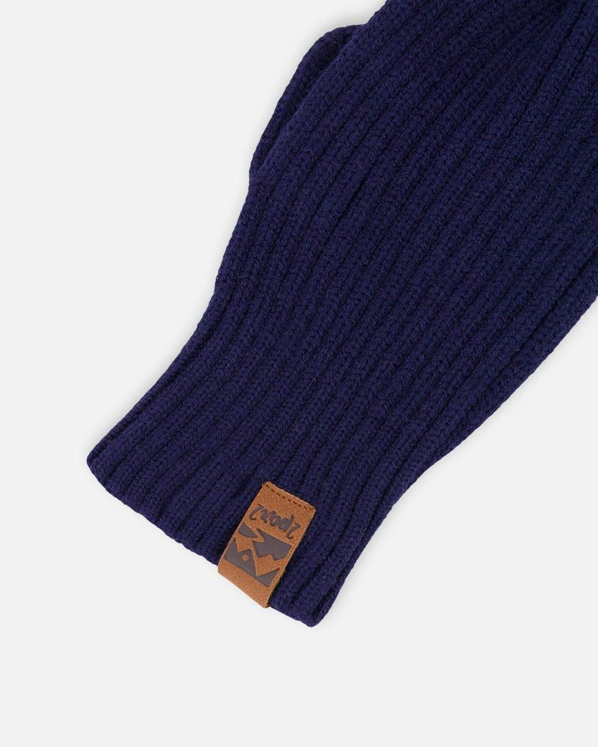 Ribbed Knit Mittens Navy Blue