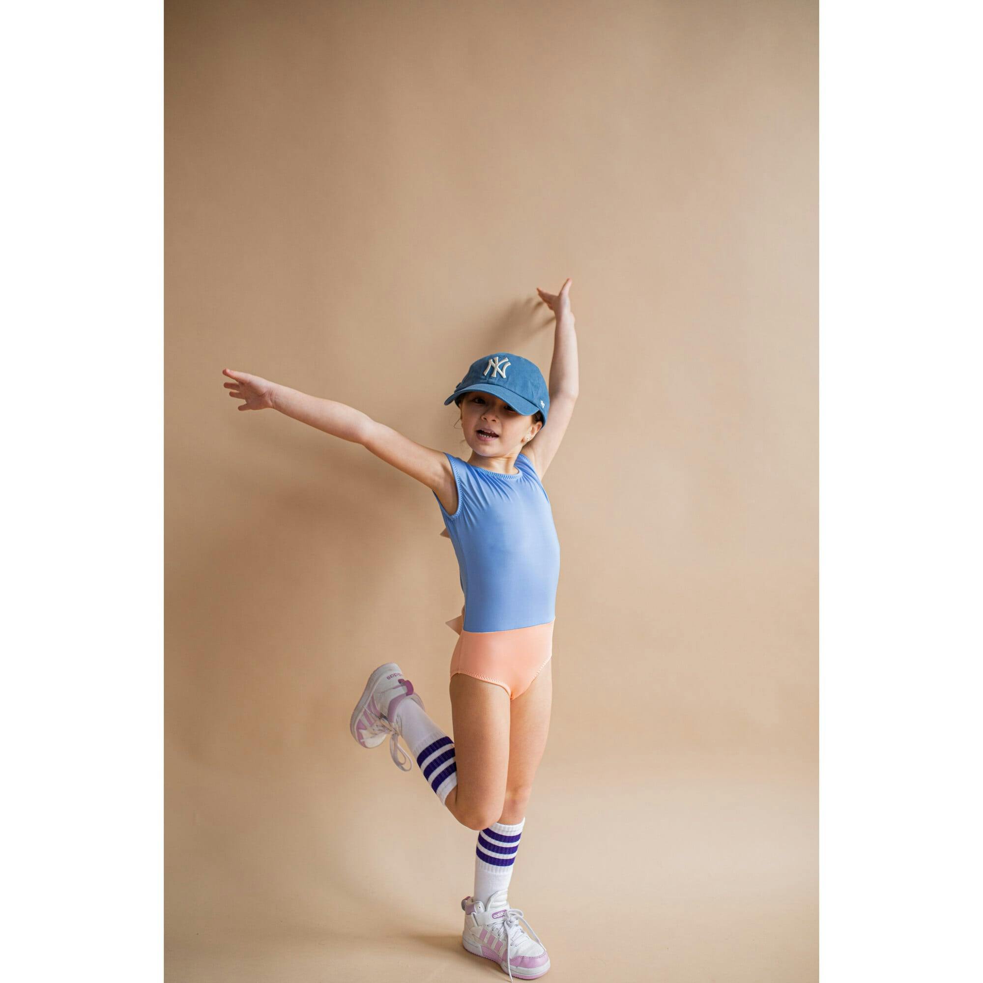 The Upper West High Neck 2-Tone One-Piece Swimsuit, Salmon Sky