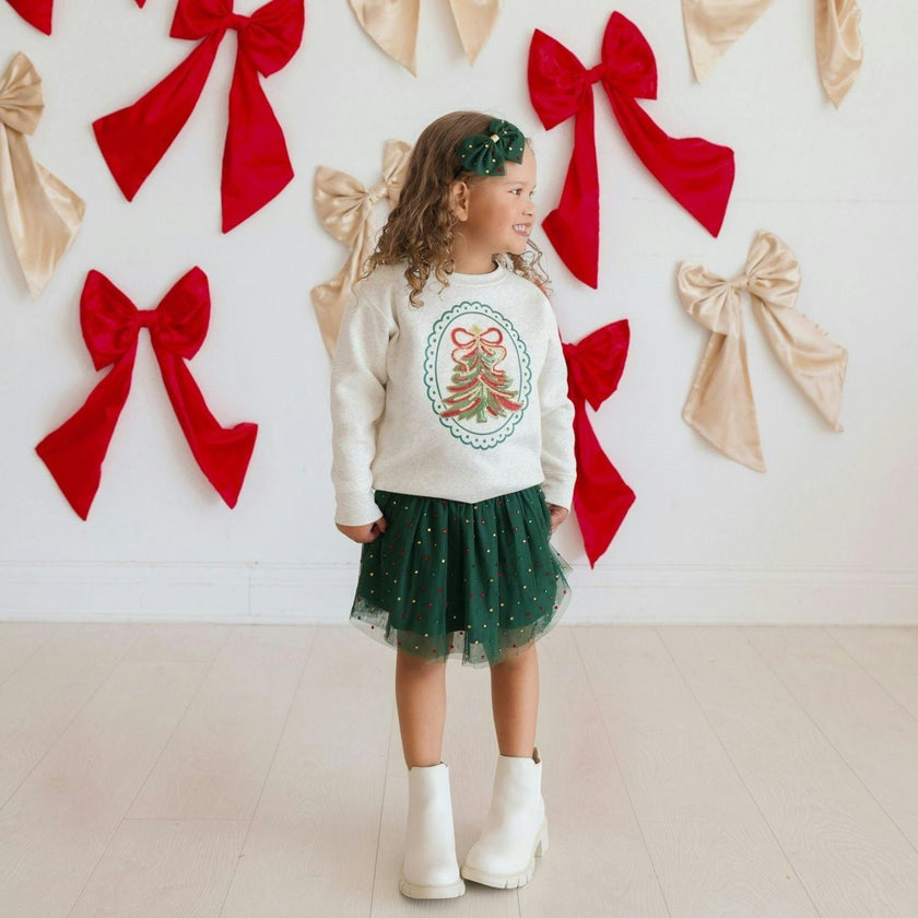 Emerald Rhinestone Christmas Tulle Bow Headband