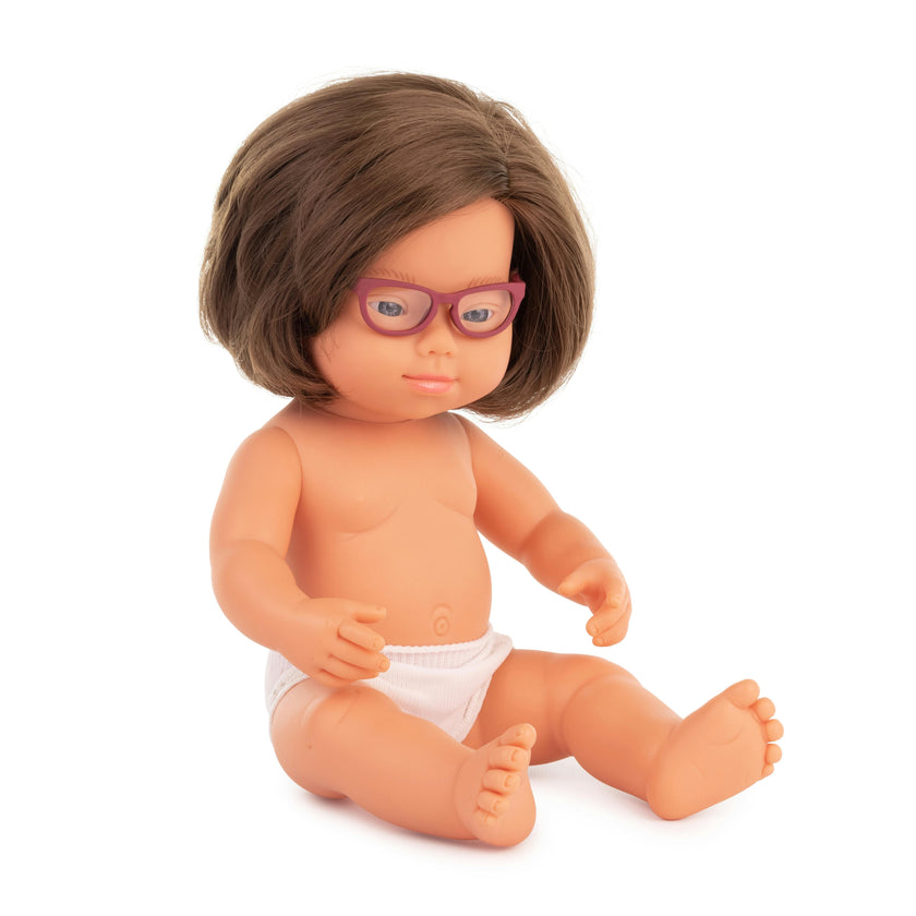 Baby Doll Caucasian Girl With Down Syndrome With Glasses 15''