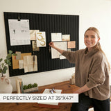 Large Felt Bulletin Board - Stylish 35" x 47" Cork Board Alternative for Office & Wall Decor - 12 Adhesive Tiles w/Golden Pins to Display Your Photos