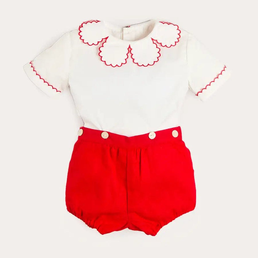 Dahlia Petal Collar Short Sleeve Two Piece Set in Red (6mths-3yrs)