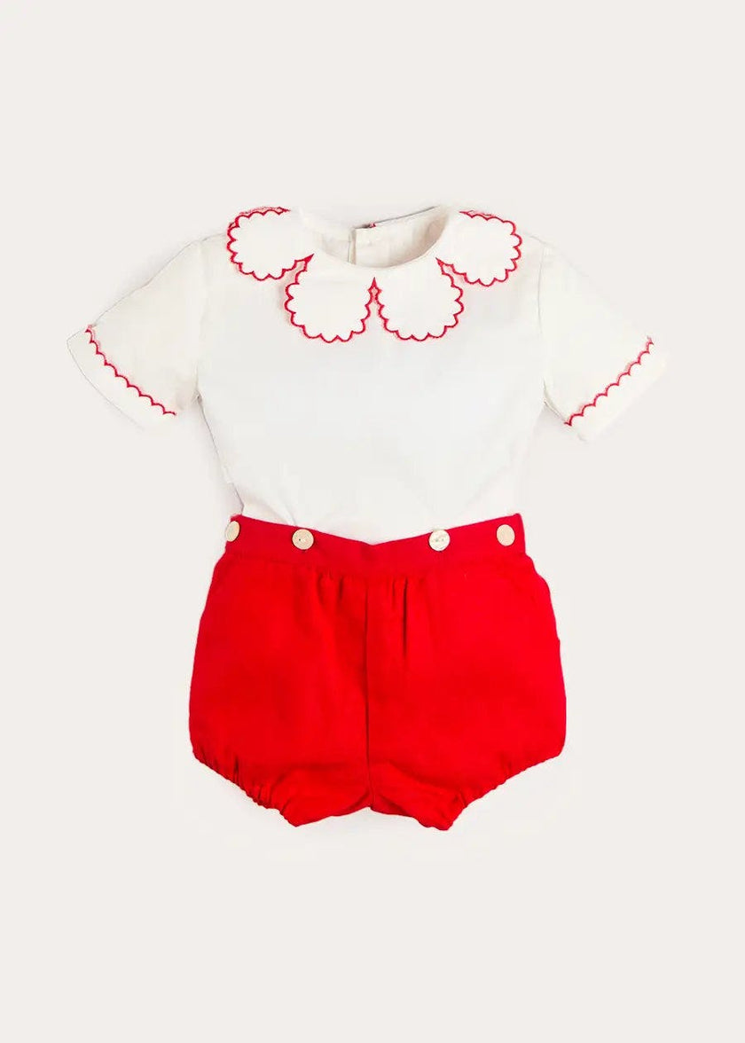 Dahlia Petal Collar Short Sleeve Two Piece Set in Red (6mths-3yrs)