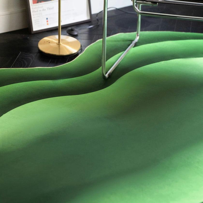 Green Modern Abstract Wavy Area Rug by Juan Marquez
