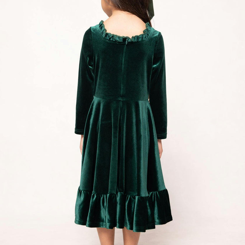 Mini Cypress Dress in Green Velvet