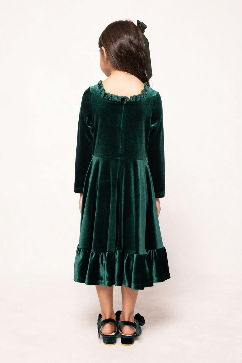 Mini Cypress Dress in Green Velvet