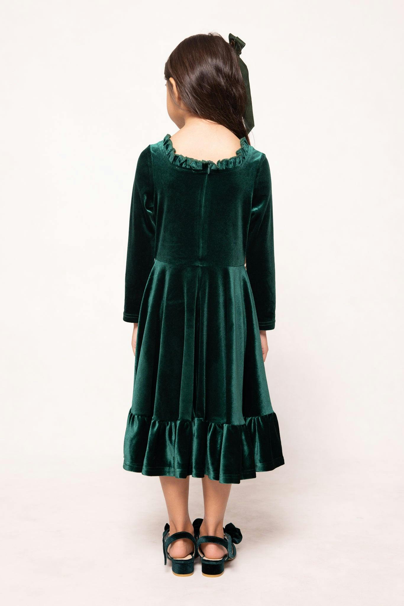 Mini Cypress Dress in Green Velvet