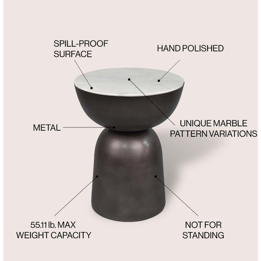 Atarah 20" Contemporary Natural Marble/Metal Handmade Hourglass End Table