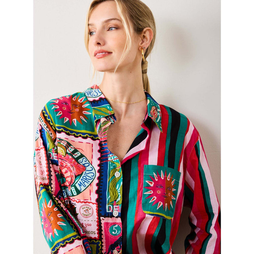 Colorful Coast, Classic Button Down With Pocket , Vibrant Ink