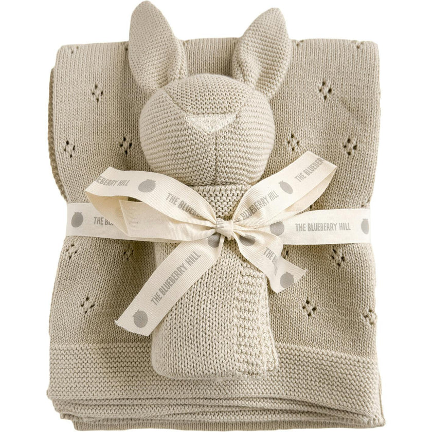 Pique Blanket and Bunny Lovey Gift Set - Birch