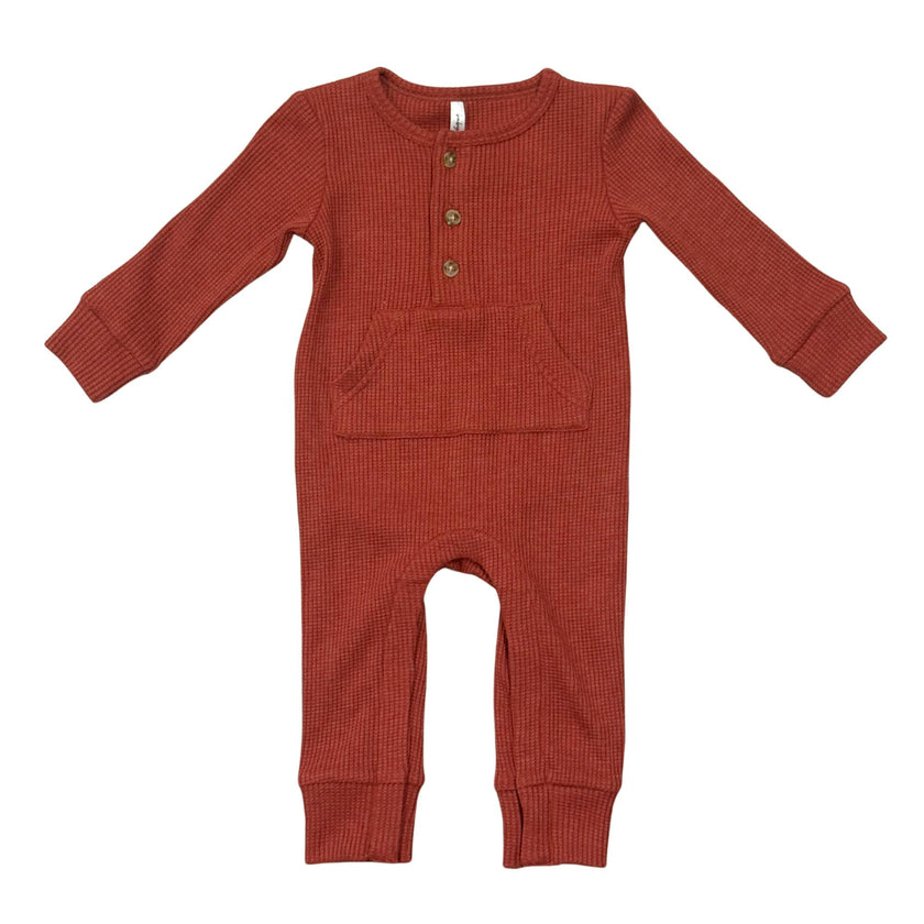 Waffle Romper in Berry Red