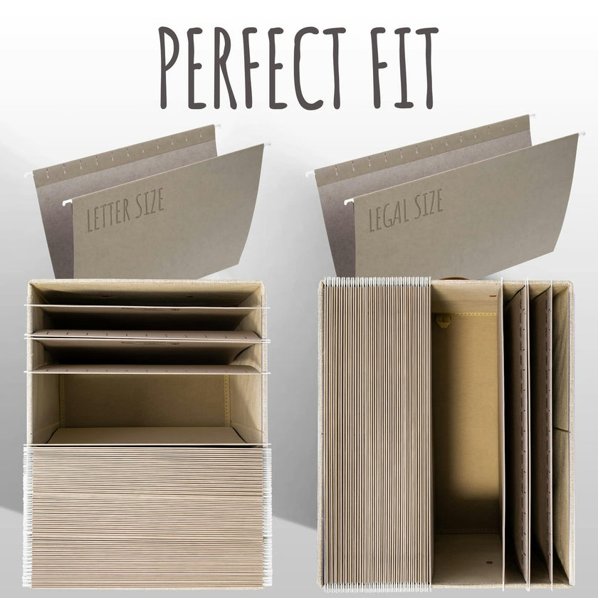 ZICOTO Decorative Ivory File Box Organizer Set of 2 - Collapsible Linen File Cabinet for Easy Folder Storage - Store All Your Documents and Folders in Style