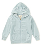 Cat Ears Velour Hoodie, Blue Fog