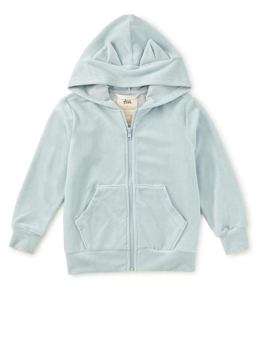 Cat Ears Velour Hoodie, Blue Fog
