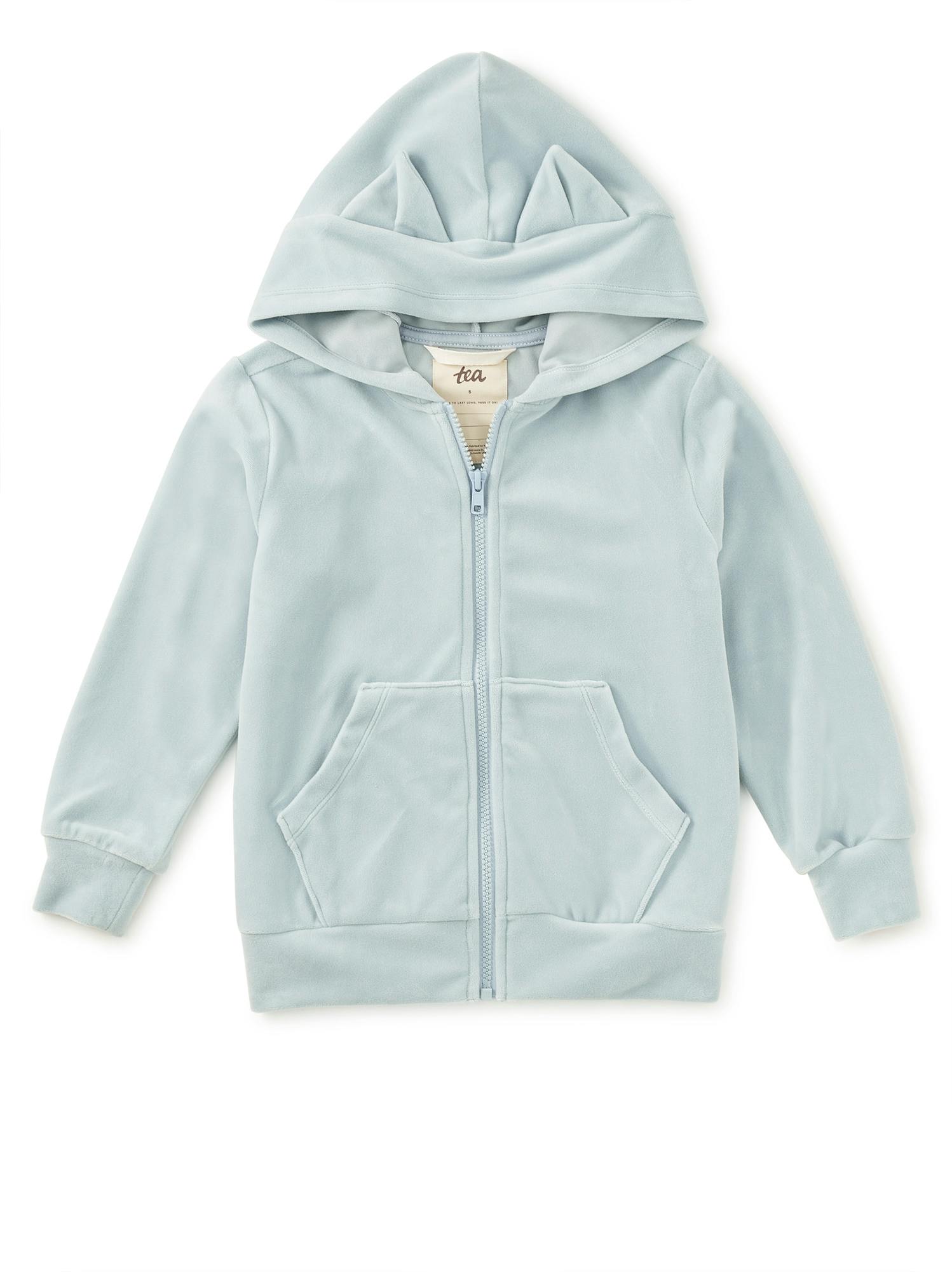 Cat Ears Velour Hoodie, Blue Fog