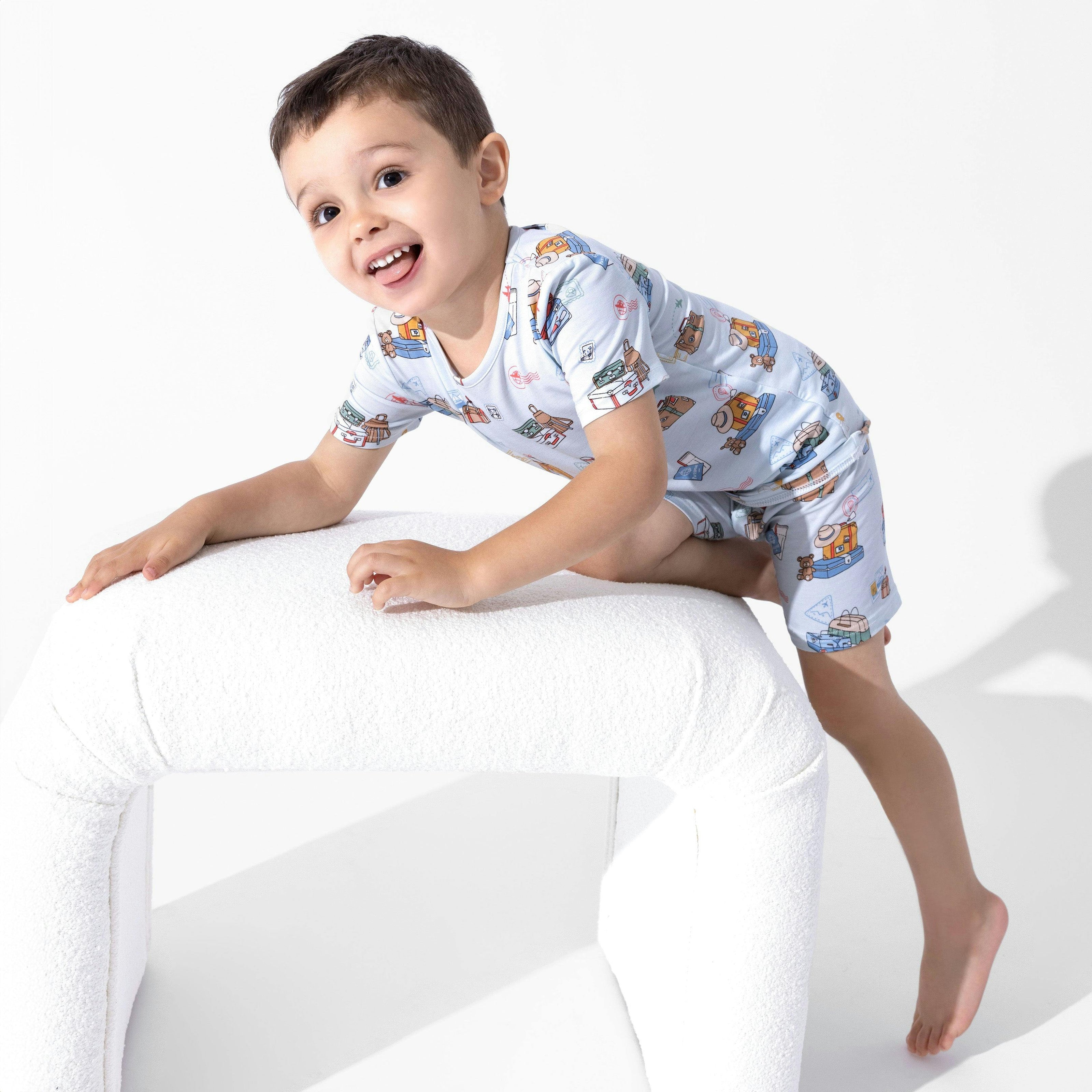 Vintage Suitcases Kids Pajama Short Set