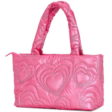 Pink Shinning Heart Puffy Overnight Bag