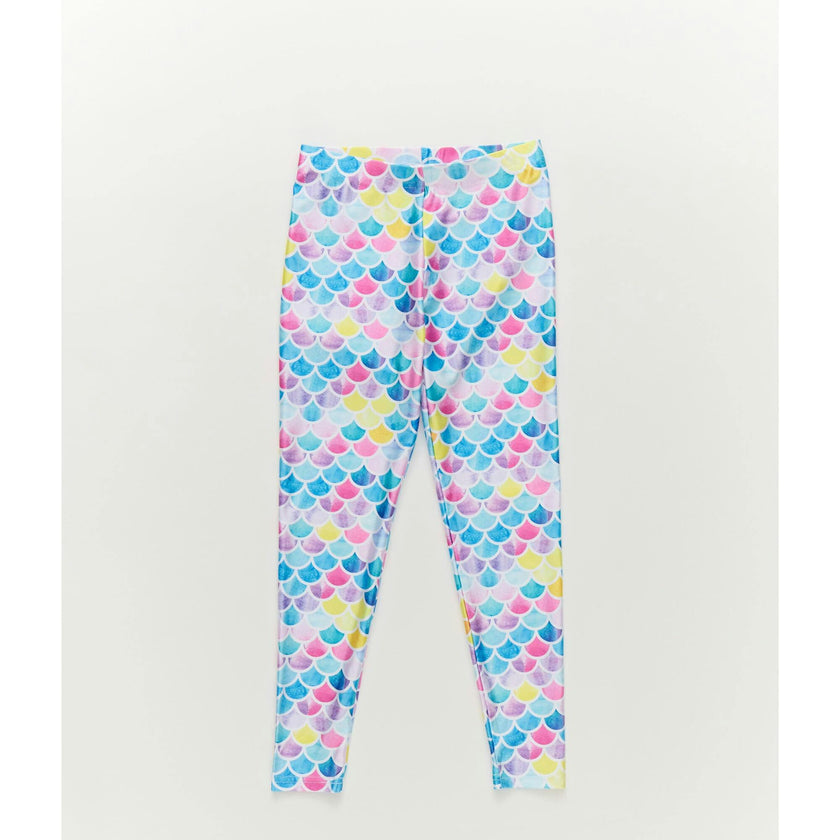 Girls Hi-Shine Leggings in Watercolor Mermaid