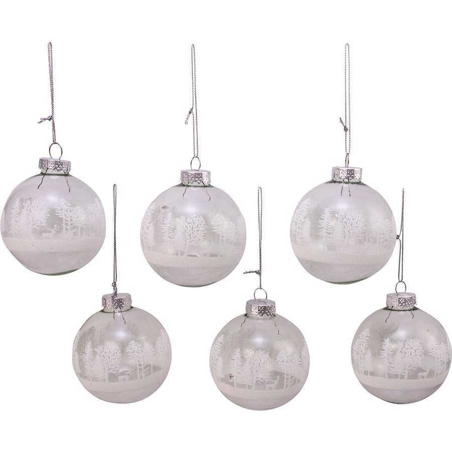 80MM Clear with White Tree Design Glass Ball Ornaments