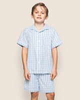Kid's Twill Pajama Short Set in Light Blue Gingham