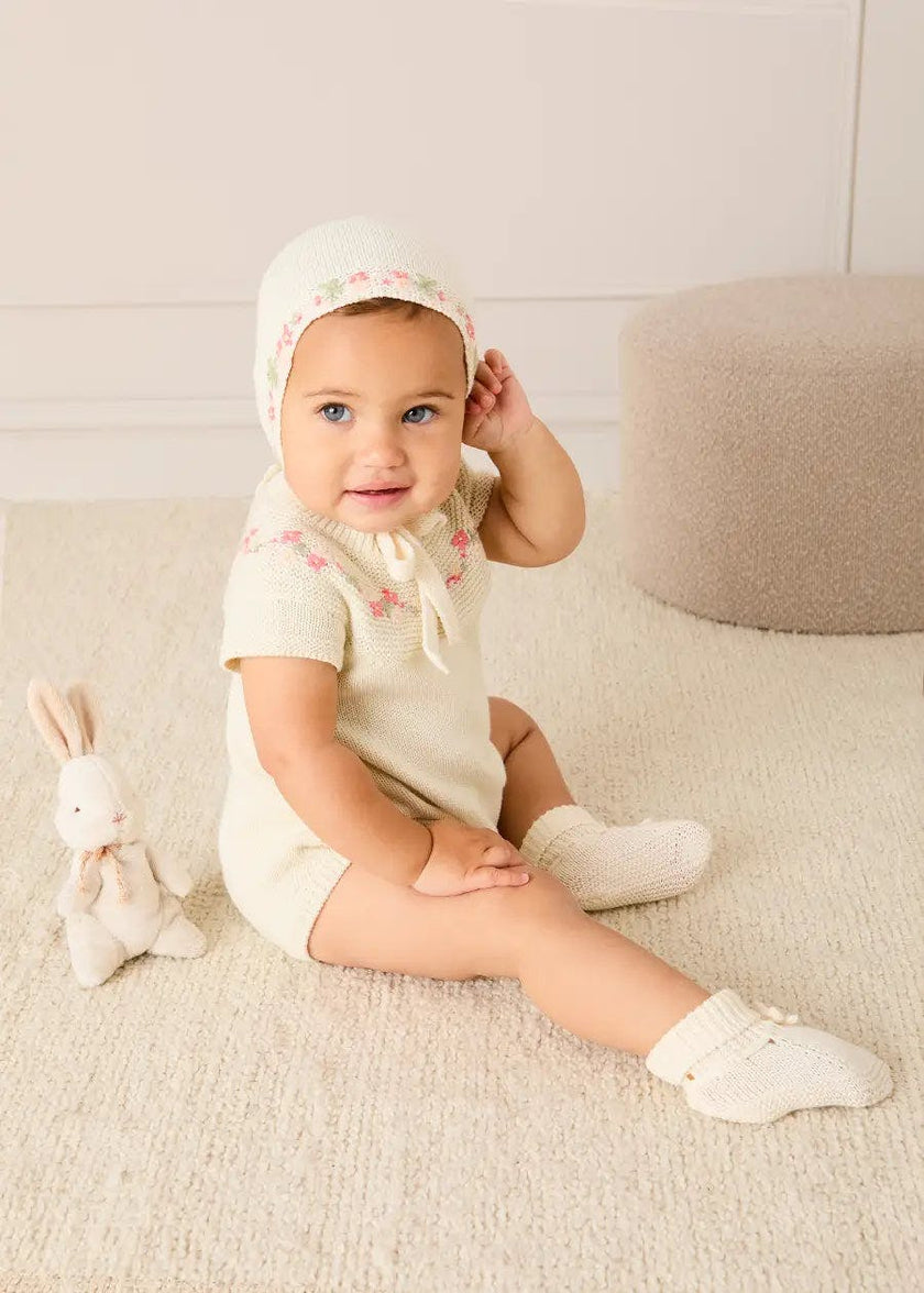 Wildflower Embroidered Knitted Romper in Cream (1-9mths)
