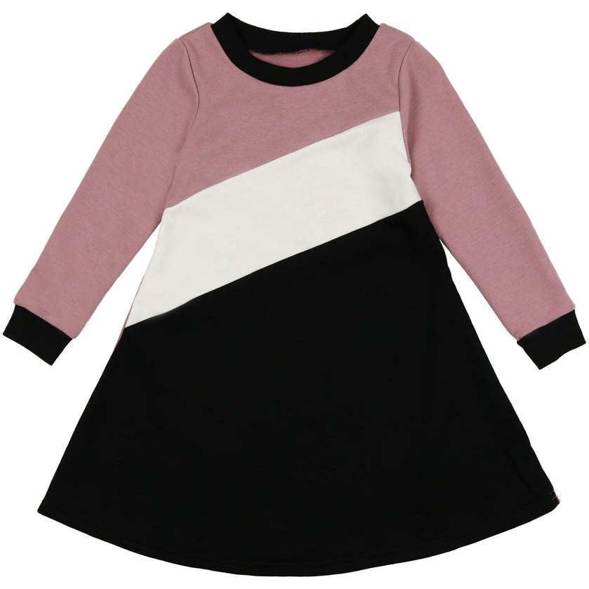 Tricolor French Terry Long Sleeve Dress