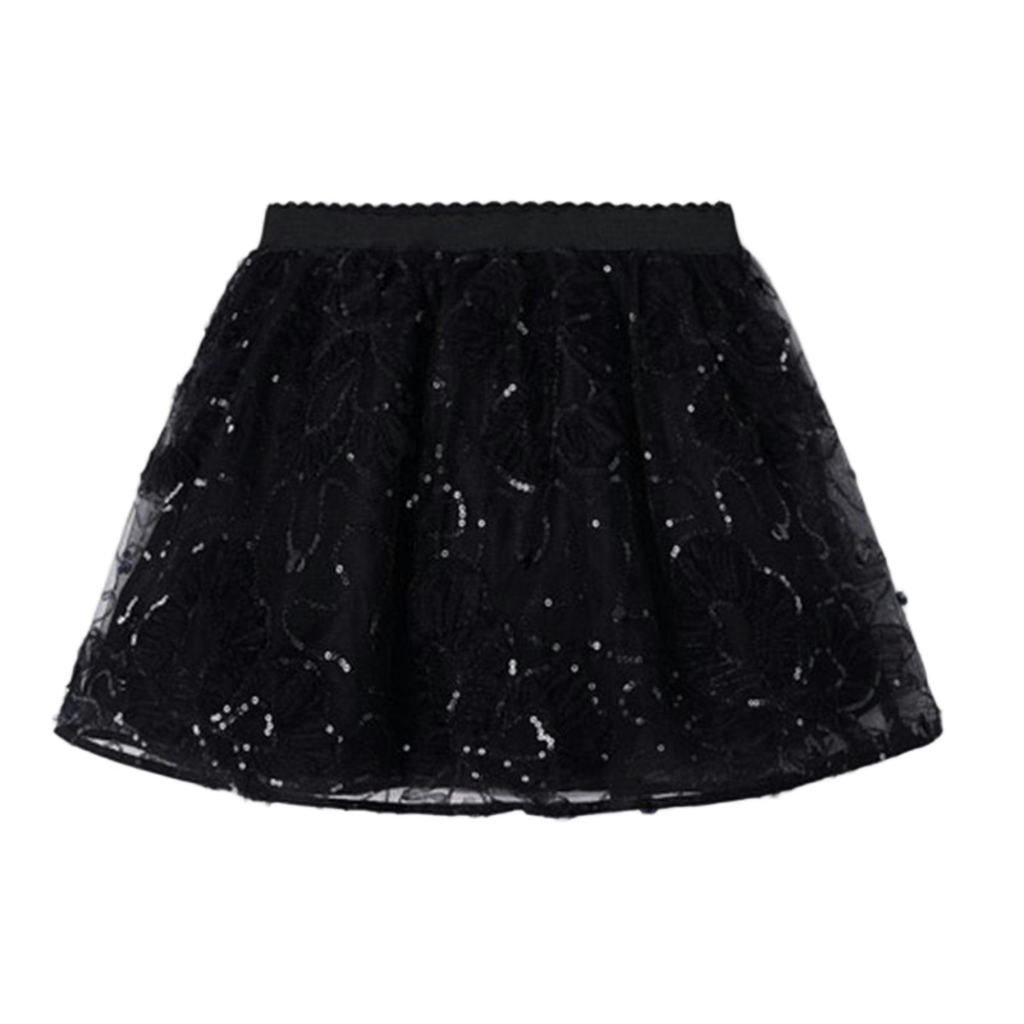 Black Tulle Applique Skirt
