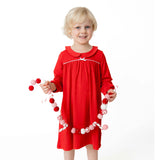 Ribbon Red - Knit Flame Resistant Long Sleeve Gown with Peter Pan Collar