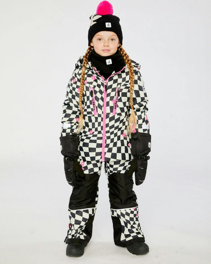Two Piece Teknik Snowsuit White And Bright Pink Checkered Print