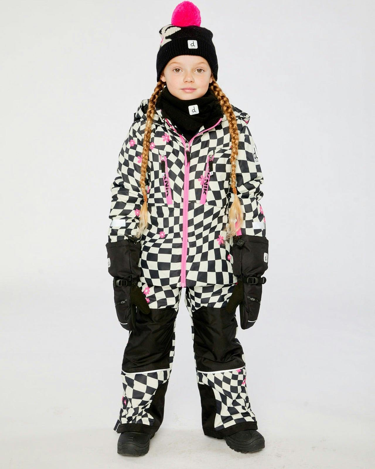 Two Piece Teknik Snowsuit White And Bright Pink Checkered Print