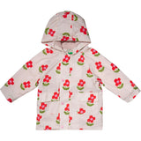 Baby Flower Print Ribbed Cuff Hooded Zipper Raincoat