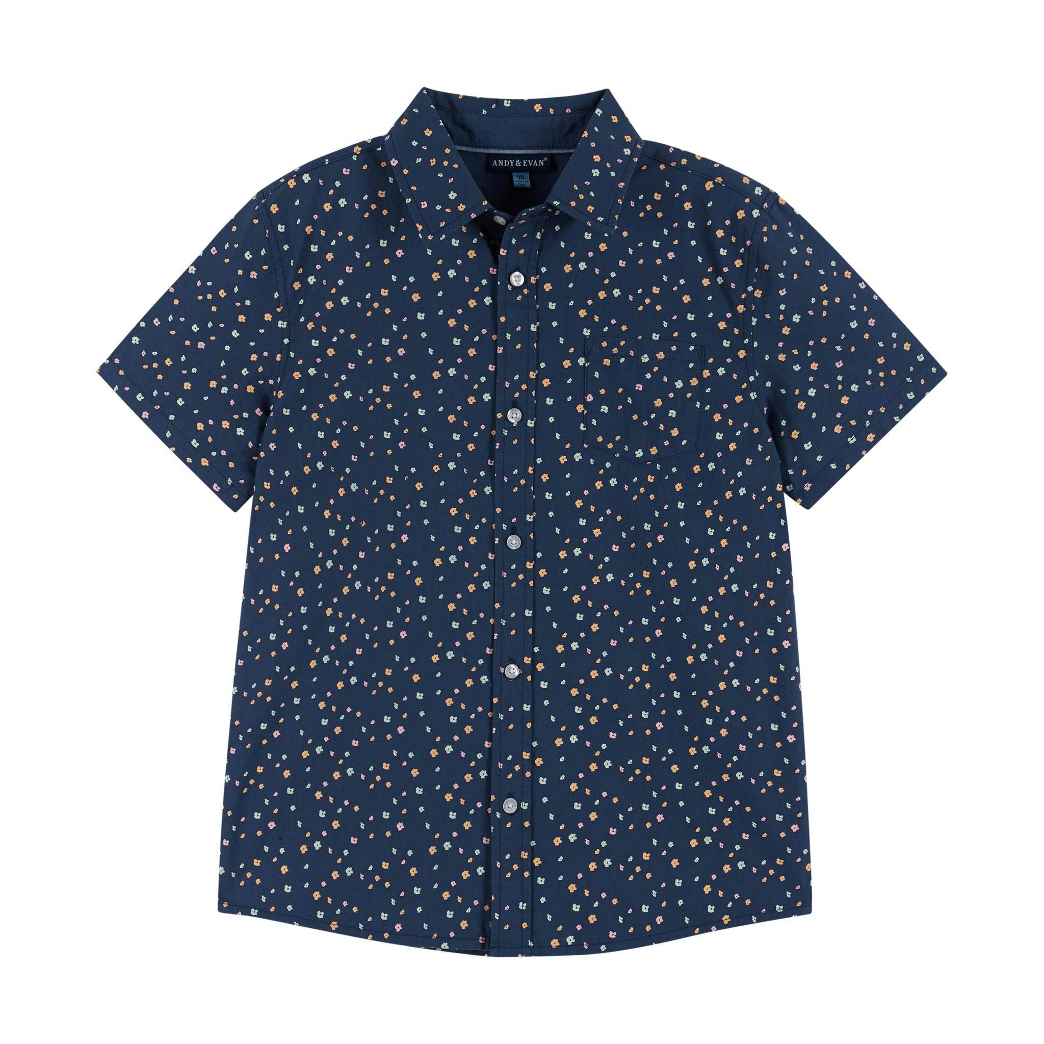 Navy Floral Print Buttondown Shirt