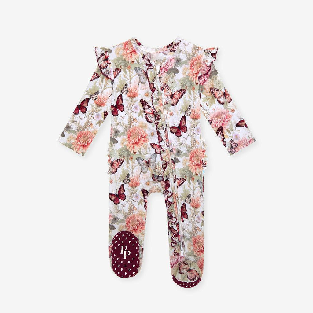 Leanne Picot Footie Ruffled Zippered One Piece