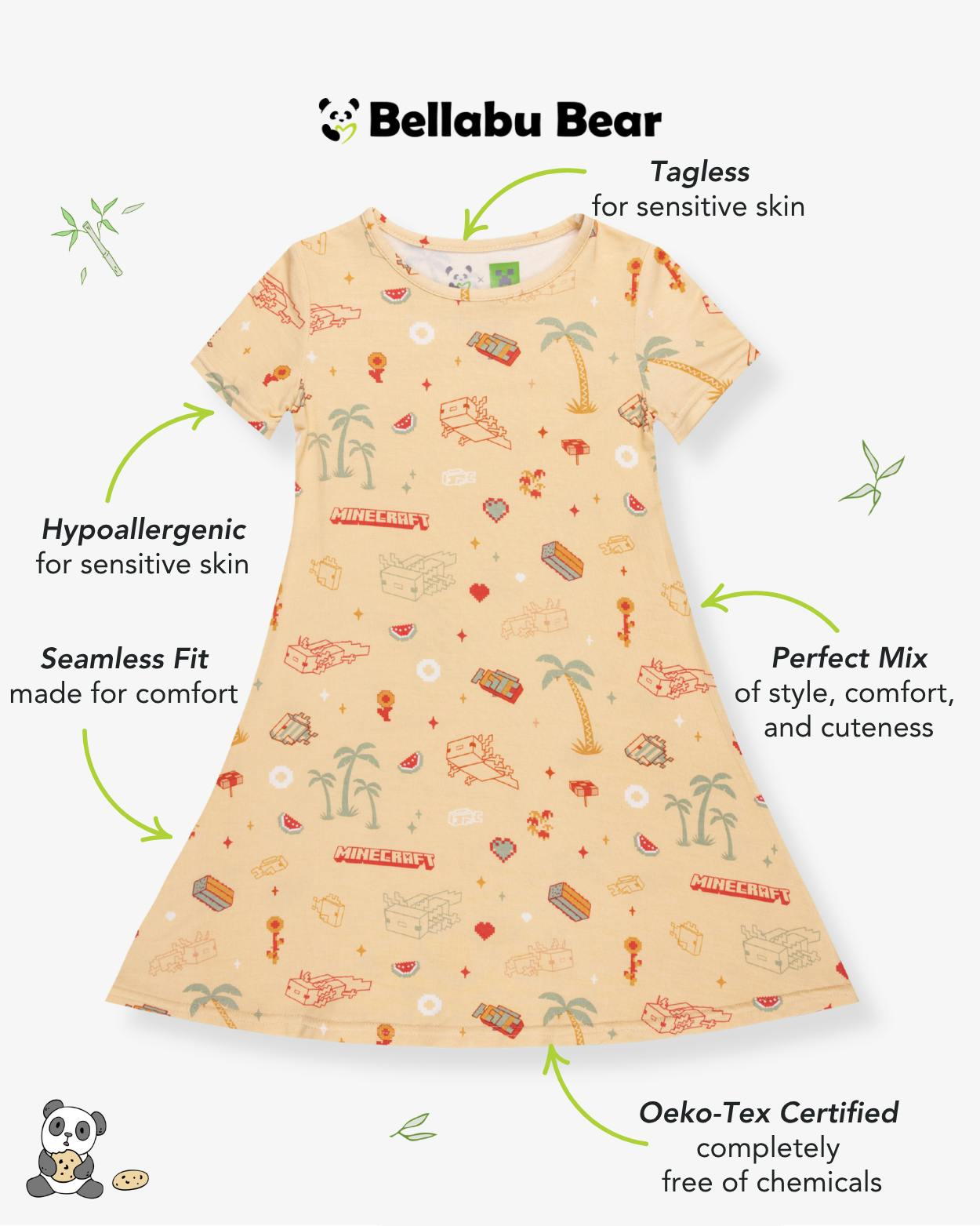 Minecraft: Summer Vibes Bamboo Girls' Short Sleeve Dress