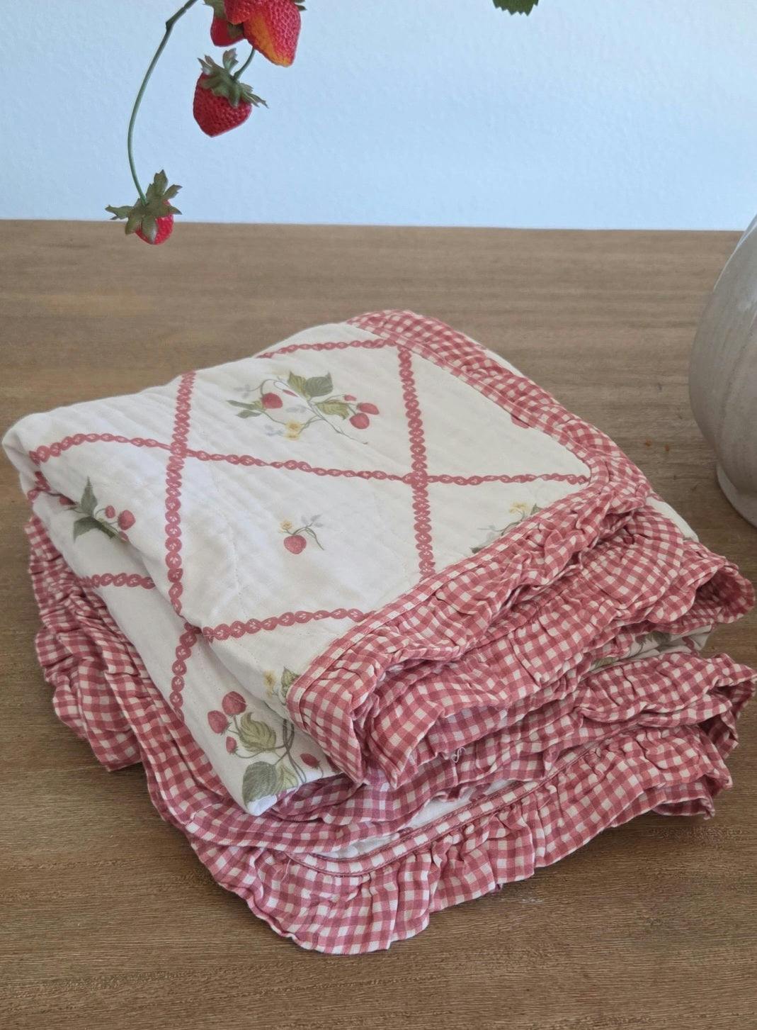 Ruby Strawberry Ruffle Quilt 6 Layer Gauze Blanket