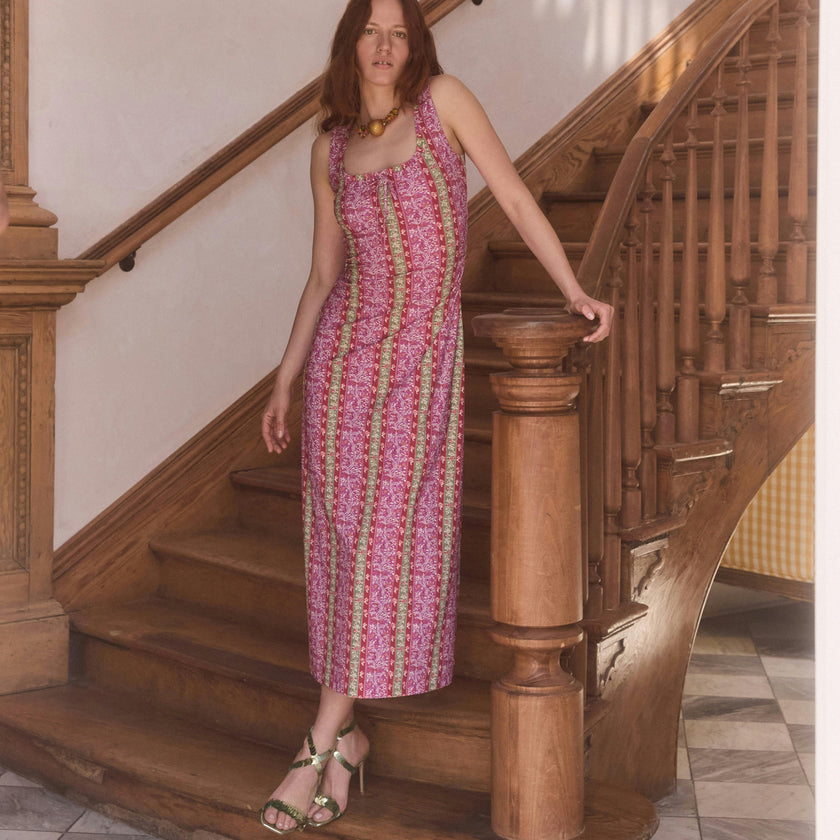 The Coraline Dress - Sunset Etched Floral Stripe